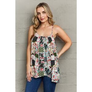 NINEXIS Hang Loose Tulip Hem Tiered Floral Cami Tank Top Patchwork NEW Medium